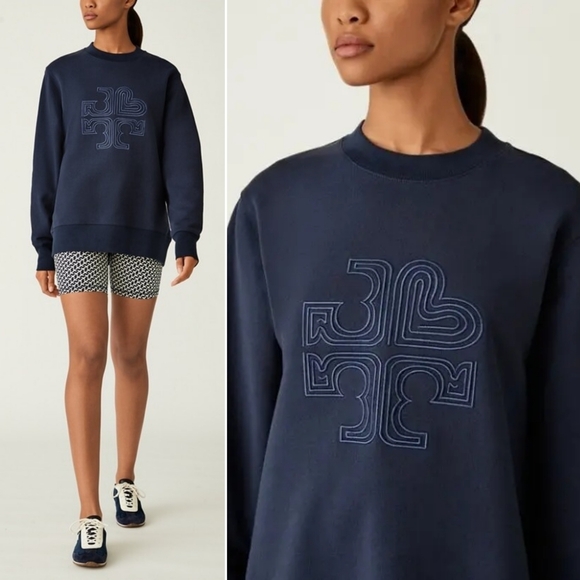 Tory Sport Tops - Tory Burch Heavyweight French Terry Heart Logo Crewneck Sweatshirt